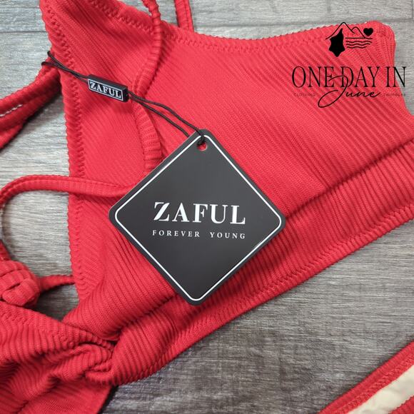 Zaful High Cut Ribbed Bikini Swimsuit Size L - Picture 2 of 4